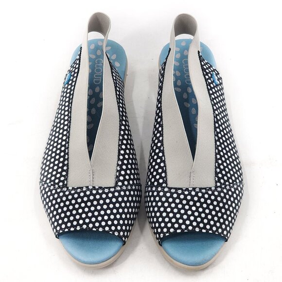 CLOUD Caliber Polka Dot Leather Low Wedge Comfort Slingback Sandals - Picture 3 of 7